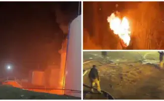 Пожар на нефтебазе в Туркестане: огонь быстро распространяется на улице Саттарханова