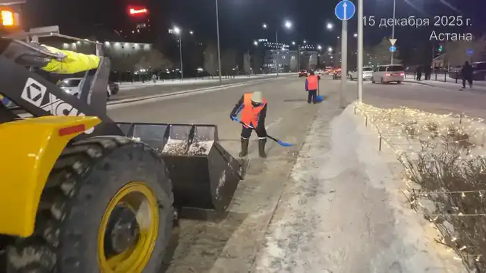 Более 1 200 единиц спецтехники вышли на уборку снега в Астане в ночную смену (4)