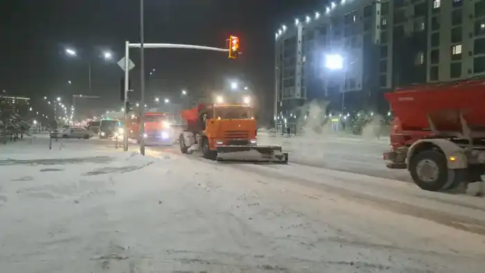 Более 1 200 единиц спецтехники задействованы в снегоуборке ночью в Астане (2)