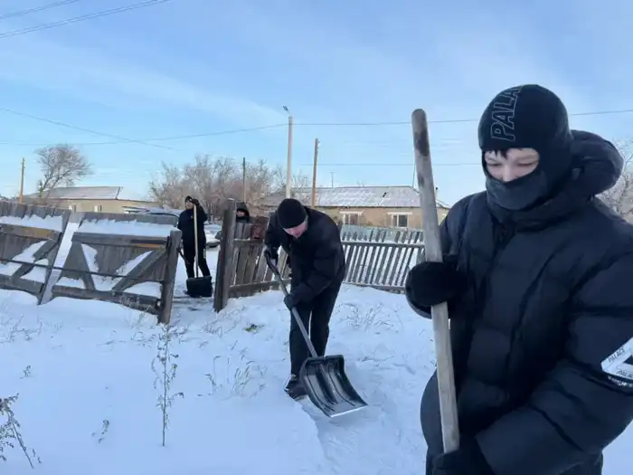 В Наурзумском районе Костанайской области волонтёры убирают снег для пожилых людей {city2}