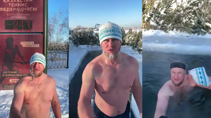 Астанчанин привлекает внимание к зимним активностям: утренние пробежки и купание в холодной воде {city2}