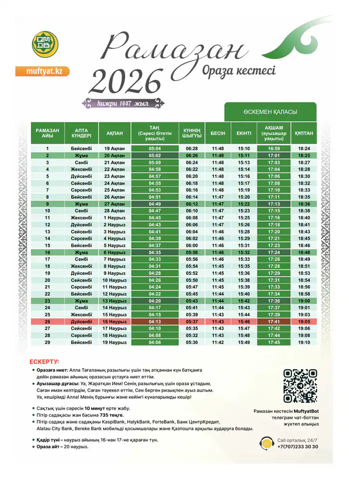 Ураза Усть-Каменогорск расписание