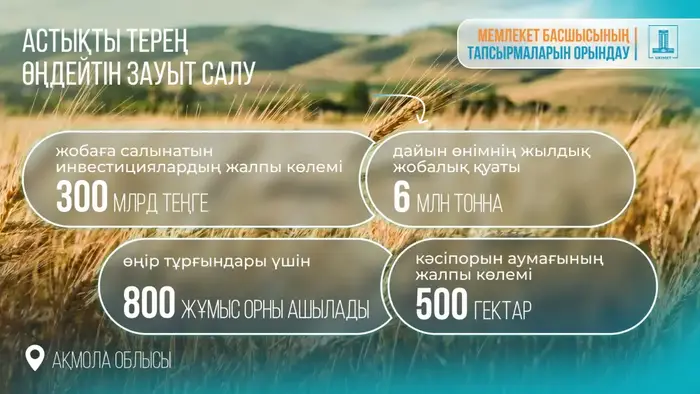 Казахстан инвестирует в переработку зерна: новый завод в Акмолинской области повысит продовольственную безопасность страны {city2}