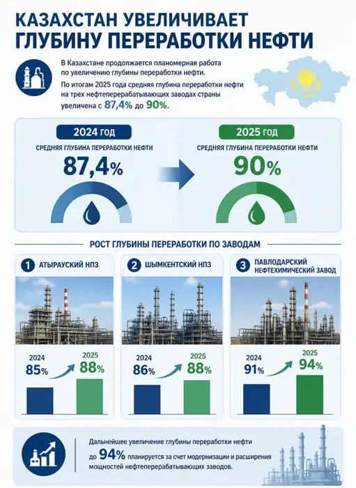 Глубина нефтепереработки достигла 90% на фоне роста выпуска светлых продуктов {city2}