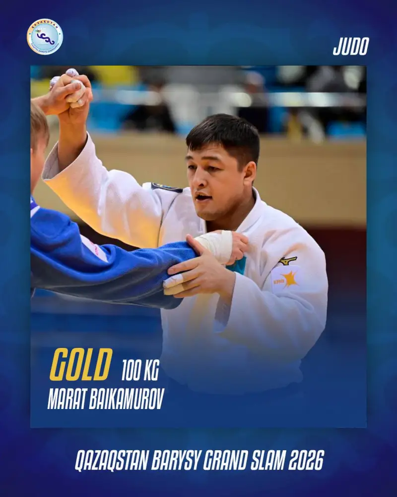 Марат Байкамуров завоевывает золото на турнире Qazaqstan Barysy Grand Slam, подчеркивая достижения казахстанских спортсменов {city2}