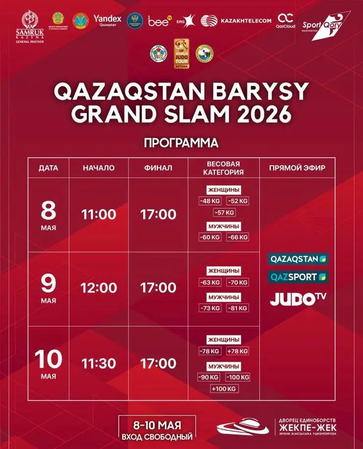 Астана готовится к международному турниру по дзюдо Qazaqstan Barysy Grand Slam с 8 по 10 мая {city2}