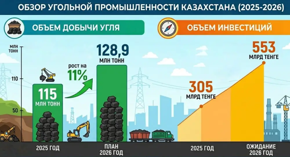 Рост добычи угля в Казахстане: инвестиции и экспорт на фоне увеличения внутреннего потребления {city2}