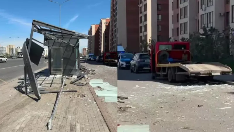 В Астане эвакуатор протаранил остановку на улице Айтматова: кадры с места аварии появились в сети {city2}
